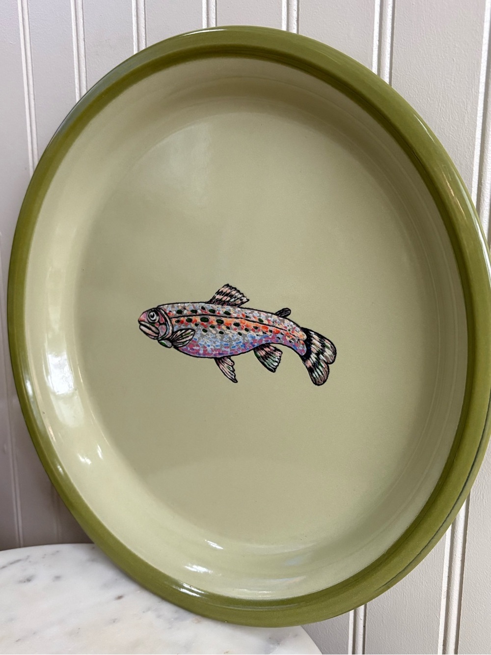 Marble Canyon Enamelware Large Trout Plate/Serving Platter Green 12.5” Diameter - Picture 4 of 11